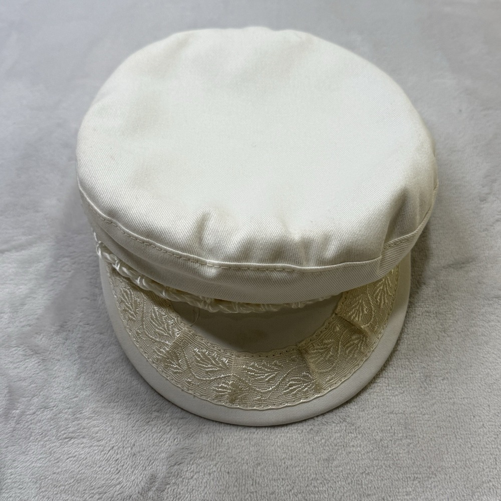 Authentic Aegean Vintage Greek Fisherman Sailor Cap White Cotton Hat Size 56-7